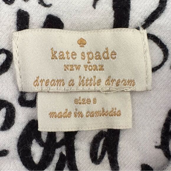 Kate Spade Flannel Pajamas Script Print Set Top Pants Women’s Small White Black - Picture 7 of 13